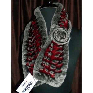 Red and Grey Rex Rabbit Scarf